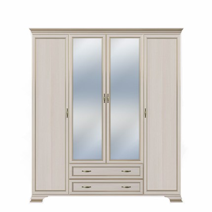 Шкаф четырёхстворчатый с зеркалами Сиена, Бодега белый / патина золото в Вологде - изображение