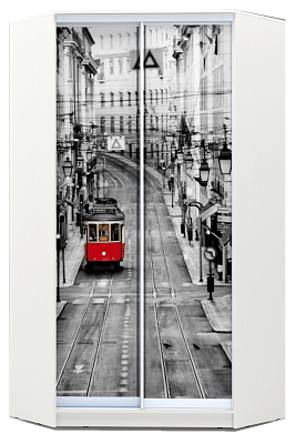 Шкаф-купе угловой 2200х1103, ХИТ У-22-4-77-01, Лондон трамвай, белая шагрень в Вологде - изображение