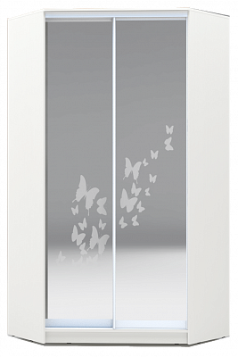 Шкаф 2300х1103, ХИТ У-23-4-66-05, бабочки, 2 зеркала, белая шагрень в Вологде - изображение