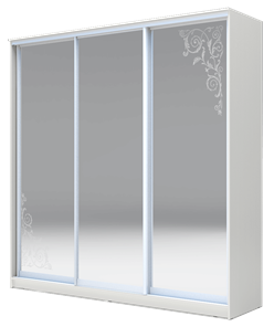 Шкаф 3-х дверный 2400х1770х620 три зеркала, Орнамент ХИТ 24-18-656-09 Белая Шагрень в Вологде