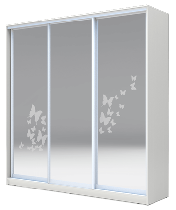 Шкаф 2400х2000х620 три зеркала, наполнение №2, Бабочки ХИТ 24-20-656-05 Белая Шагрень в Вологде - изображение