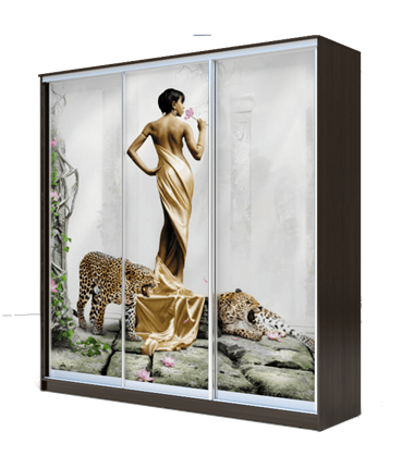 Шкаф 3-х дверный 2200х1770х420, Девушка с леопардом ХИТ 22-4-18-777-03 Венге Аруба в Вологде - изображение