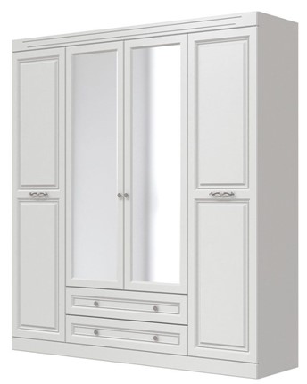 Шкаф четырехдверный Олимп ШР-4 (Белый) 2 зеркала в Вологде - изображение