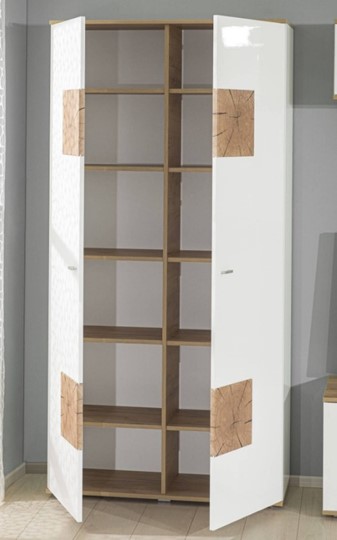 Шкаф двухстворчатый Фиджи с декоративными накладками 659.150, Дуб Золотой/Белый в Вологде - изображение 5