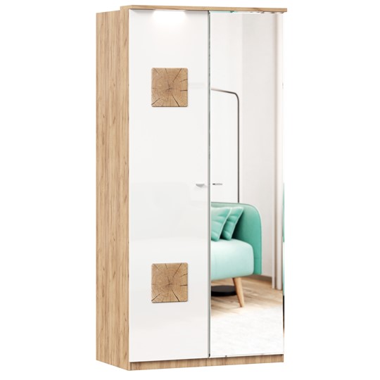 Шкаф двухстворчатый с 1 зеркалом и декор. накладками Фиджи 659.241, белый в Вологде - изображение 2