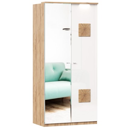 Шкаф двухстворчатый с 1 зеркалом и декор. накладками Фиджи 659.241, белый в Вологде - изображение