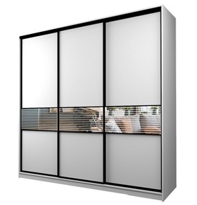 Шкаф 3-х дверный MAX МШ-27-6-24/2-333, Профиль Черный/Цвет Белый/с зеркальной вставкой с рисунком в Вологде