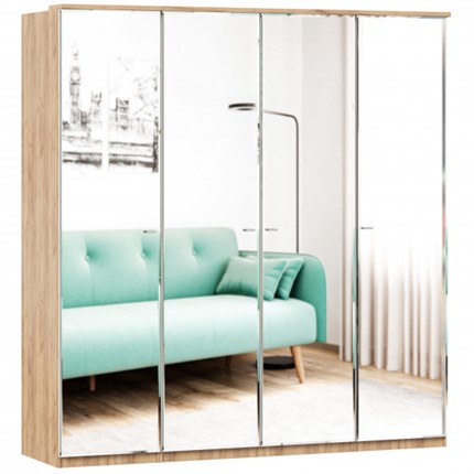 Четырехстворчатый шкаф Фиджи с 4 зеркалами, Дуб золотой/Белый в Вологде - изображение