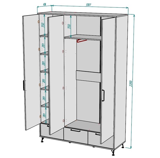 Шкаф 3-х дверный Лофт H50_M, ДСС-Белый в Вологде - изображение 1