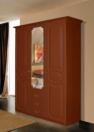 Распашной шкаф Ивушка-5 3-х створчатый с ящиками, цвет Итальянский орех в Вологде - изображение