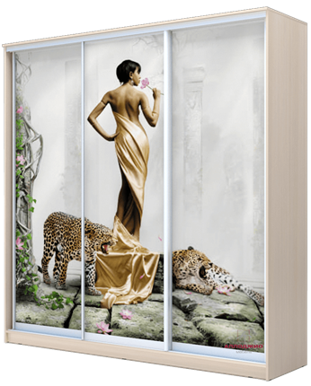 Шкаф 3-х дверный 2400х2000х620, наполнение №1, Девушка с леопардом ХИТ 24-20-777-03 Дуб Млечный в Вологде - изображение