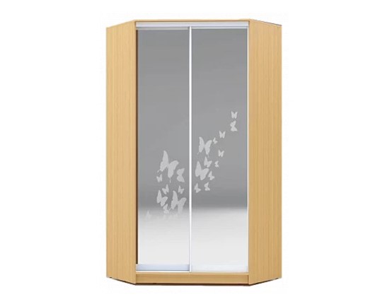 Шкаф 2400х1103, ХИТ У-24-4-66-05, бабочки, 2 зеркалами, Бук Бавария светлый в Вологде - изображение