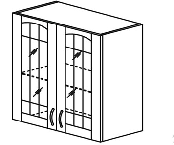 Шкаф кухонный Кантри настенный двухдверный с полкой со вставкой из стекла 718*600*320мм в Вологде