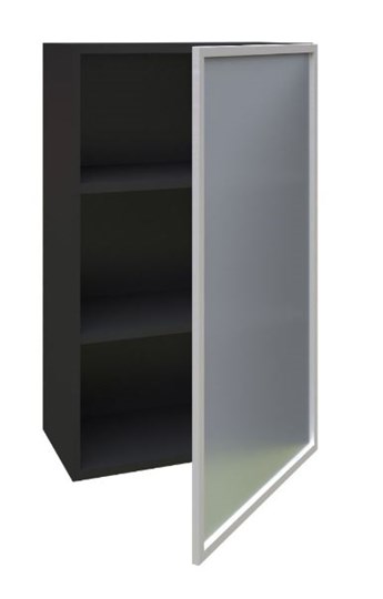 Кухонный шкаф высокий 600, Шервуд, со стеклом правый ЛД 281.452.000.039, серый/черный в Вологде - изображение 1