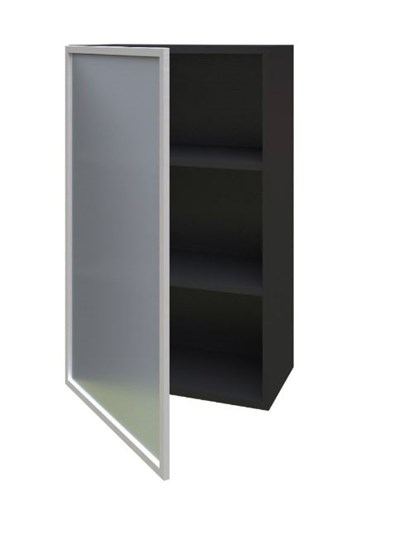 Кухонный высокий шкаф 600, Шервуд, со стеклом левый ЛД 281.451.000.038, серый/черный в Вологде - изображение 1