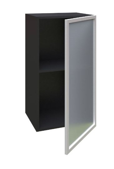 Шкаф кухонный 400 Шервуд, со стеклом правый ЛД 281.322.000.023, серый/черный в Вологде - изображение 1