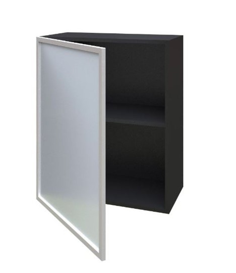 Кухонный шкаф 600, Шервуд, со стеклом левый ЛД 281.351.000.027, серый/черный в Вологде - изображение 1