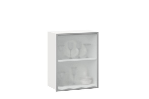 Кухонный шкаф 600, Шервуд, со стеклом правый, ЛД 281.352.000.116, белый/серый в Вологде - изображение