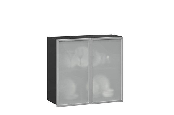 Шкаф на кухню 800, Шервуд, со стеклом ЛД 281.361.000.030, серый/черный в Вологде - изображение