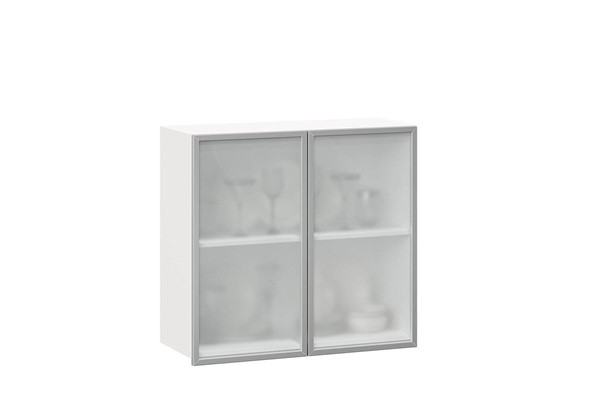 Кухонный шкаф 800, Шервуд, со стеклом ЛД 281.361.000.118, белый/белый глянец в Вологде - изображение