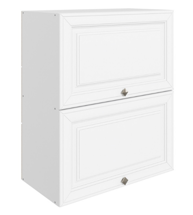 Шкаф на кухню Мишель L600 H720 (2 дв. гл. гориз.) эмаль (белый/белый) в Вологде - изображение