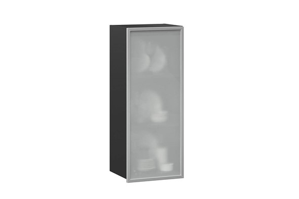 Шкаф кухонный высокий 400 Шервуд, со стеклом правый ЛД 281.422.000.034, серый/черный в Вологде - изображение