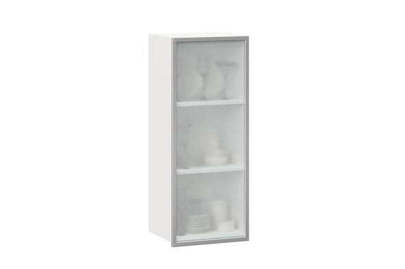 Шкаф кухонный высокий 400 Шервуд, со стеклом правый ЛД 281.422.000.122, белый/серый в Вологде - изображение