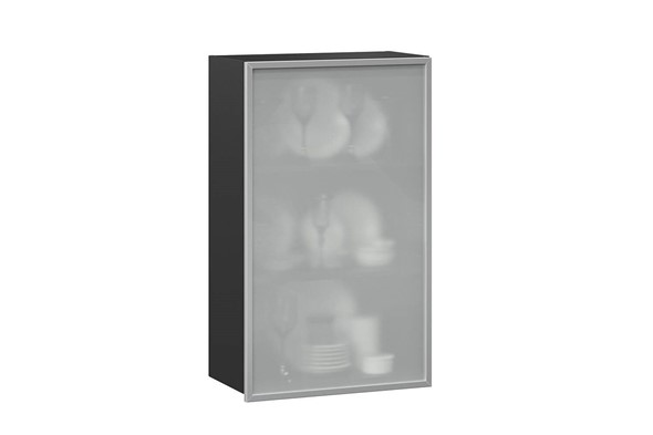 Кухонный высокий шкаф 600, Шервуд, со стеклом левый ЛД 281.451.000.038, серый/черный в Вологде - изображение
