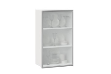 Кухонный шкаф высокий 600, Шервуд, со стеклом левый, ЛД 281.451.000.126, белый/серый в Вологде