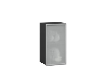 Кухонный шкаф 400 Шервуд, со стеклом левый ЛД 281.321.000.022, серый/черный в Вологде - предосмотр