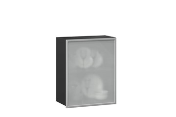 Кухонный шкаф 600, Шервуд, со стеклом левый ЛД 281.351.000.027, серый/черный в Вологде - предосмотр