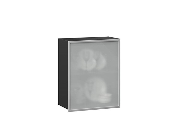 Кухонный шкаф 600, Шервуд, со стеклом левый ЛД 281.351.000.027, серый/черный в Вологде - изображение