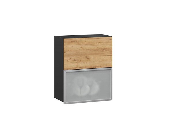 Шкаф кухонный горизонтальный 600 Шервуд, ЛД 281.971.000.047, со стеклом, дуб золотой/черный в Вологде - изображение