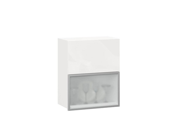 Шкаф кухонный горизонтальный 600 Шервуд, ЛД 281.971.000.174, со стеклом, белый/белый глянец в Вологде - изображение