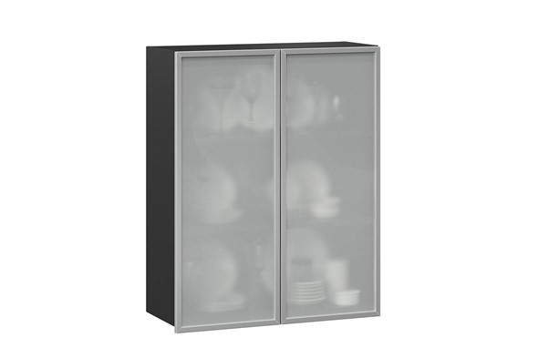 Шкаф кухонный высокий 800, Шервуд, со стеклом ЛД 281.461.000.041, серый/черный в Вологде - изображение
