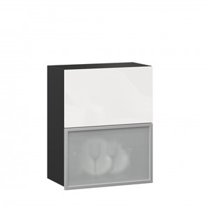 Навесной кухонный шкаф 600 горизонтальный Шервуд, ЛД 281.971.000.086, со стеклом, черный/белый глянец в Вологде - предосмотр