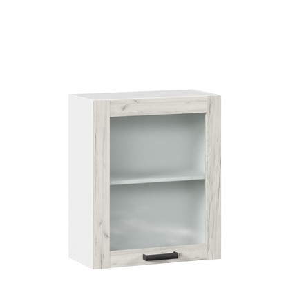 Шкаф навесной 600 со стеклом Винченца ЛД 234.350.000.031, Белый/Дуб Крафт белый в Вологде - изображение