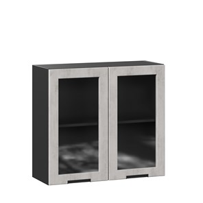 Кухонный шкаф 800 со стеклом Джамис ЛД 296.360.000.065, Чёрный/Белый камень в Вологде