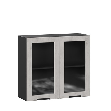 Кухонный шкаф 800 со стеклом Джамис ЛД 296.360.000.065, Чёрный/Белый камень в Вологде - изображение
