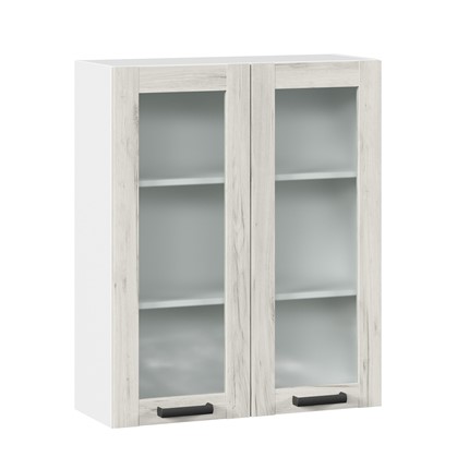 Навесной шкаф 800 со стеклом высокий Винченца ЛД 234.460.000.040, Белый/Дуб Крафт белый в Вологде - изображение