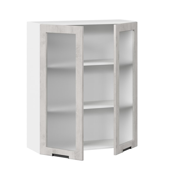 Навесной кухонный шкаф 800 высокий со стеклом Джамис ЛД 296.460.000.030, Белый/Белый камень в Вологде - изображение 1