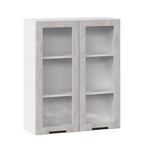Навесной кухонный шкаф 800 высокий со стеклом Джамис ЛД 296.460.000.030, Белый/Белый камень в Вологде - предосмотр