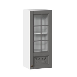 Навесной кухонный шкаф Амели-3 400 высокий со стеклом ЛД 299.420.000.040, Белый/Оникс серый в Вологде - предосмотр