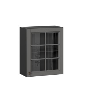 Навесной кухонный шкаф Амели-3 600 со стеклом ЛД 299.350.000.032, Черный/Оникс серый в Вологде - предосмотр