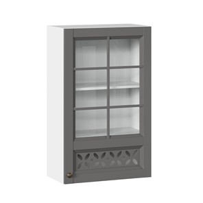 Кухонный навесной шкаф Амели-3 600 высокий со стеклом ЛД 299.450.000.046, Белый/Оникс серый в Вологде