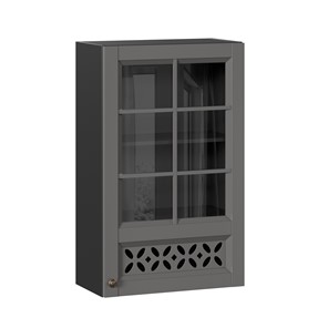 Шкаф на кухню Амели-3 600 высокий со стеклом ЛД 299.450.000.048, Черный/Оникс серый в Вологде - предосмотр