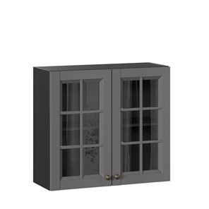Шкаф настенный Амели-3 800 со стеклом ЛД 299.360.000.036, Черный/Оникс серый в Вологде - предосмотр