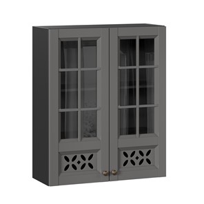 Шкаф на кухню Амели-3 800 высокий со стеклом ЛД 299.460.000.052, Черный/Оникс серый в Вологде - предосмотр
