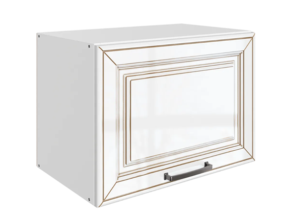 Шкаф настенный Атланта L500 Н360 (1 дв. гл.) эмаль (белый/белый глянец патина золото) в Вологде - изображение