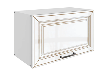 Кухонный навесной шкаф Атланта L600 Н360 (1 дв. гл.) эмаль (белый/белый глянец патина золото) в Вологде